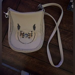 Leather beaded with Buffalo Nickel crossbody bag